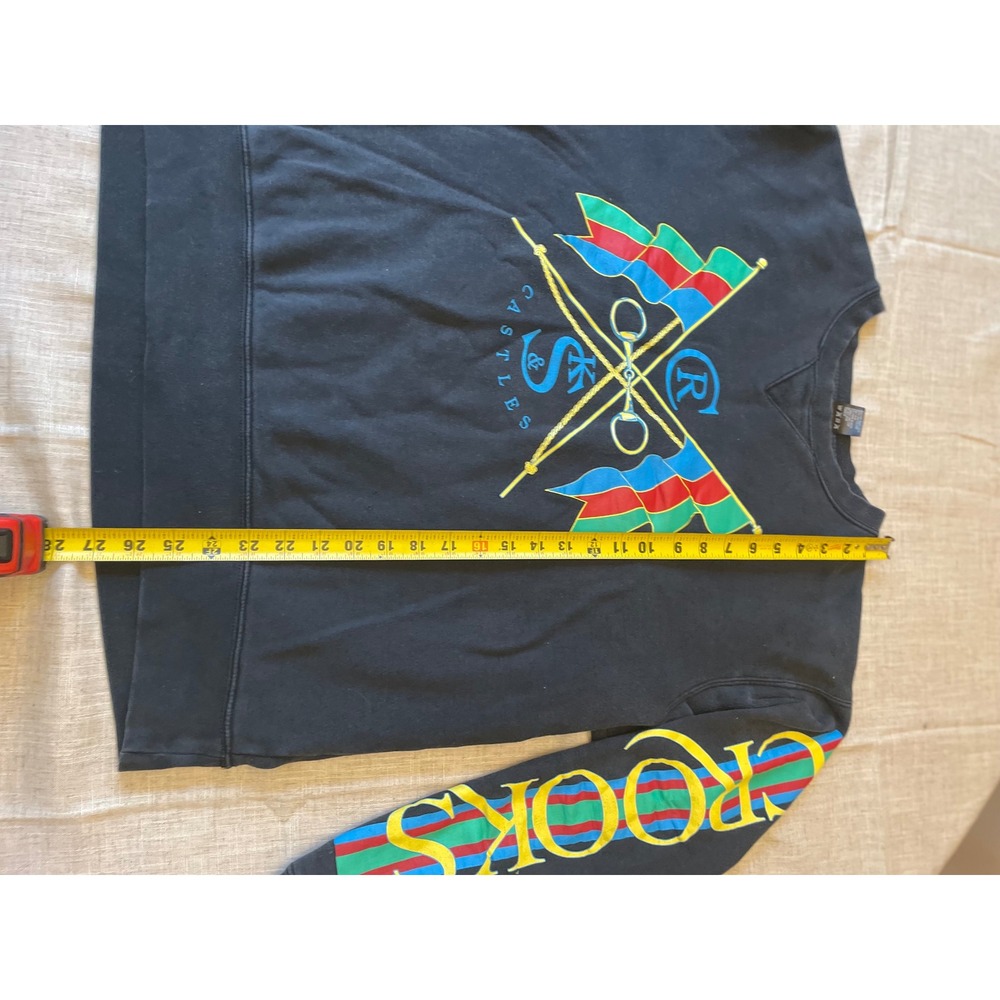 Crooks & Castles Sweatshirt XL Black Pullover Flags Striped Sleeve - Picture 3 of 10